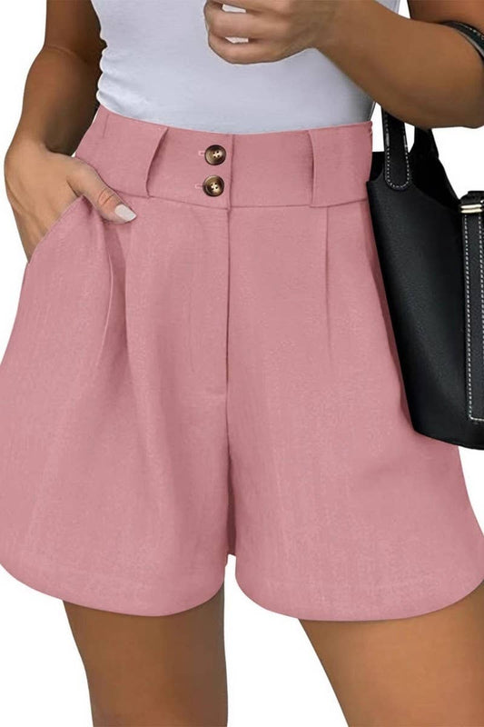 CWBSP00628_2025 WOMEN HIGH WAIST CASUAL SHORTS WITH POCKETS