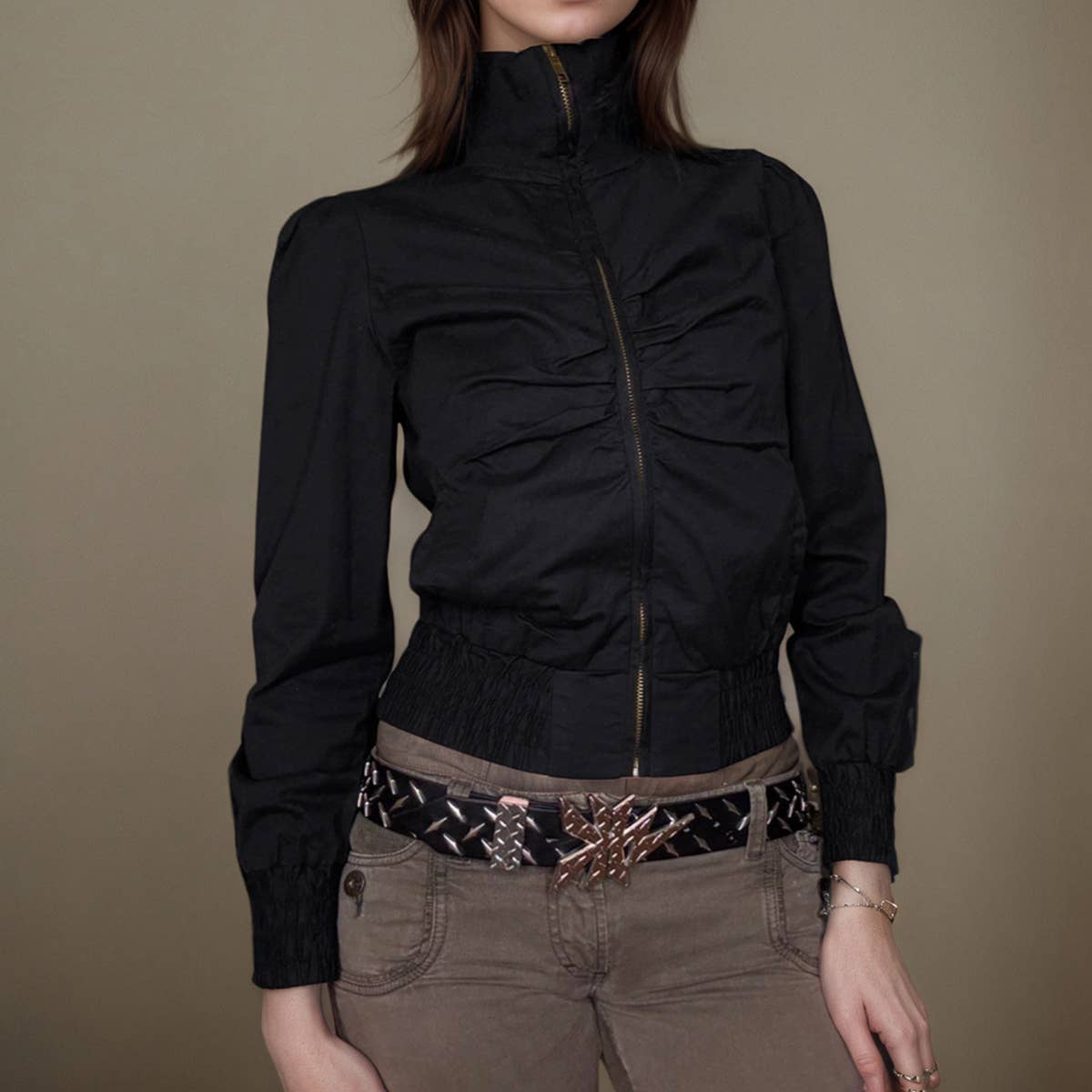 Street-style pleated casual woven jacket