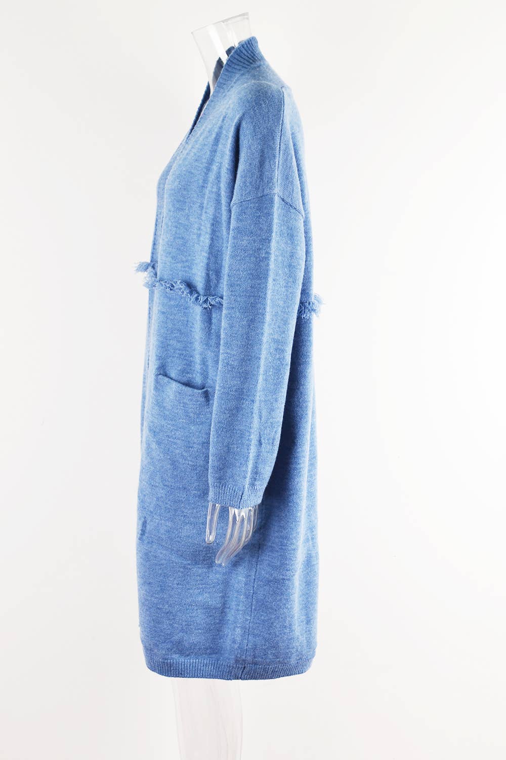 LONG CARDIGAN POCKET STYLE FRINGE COAT SWEATER