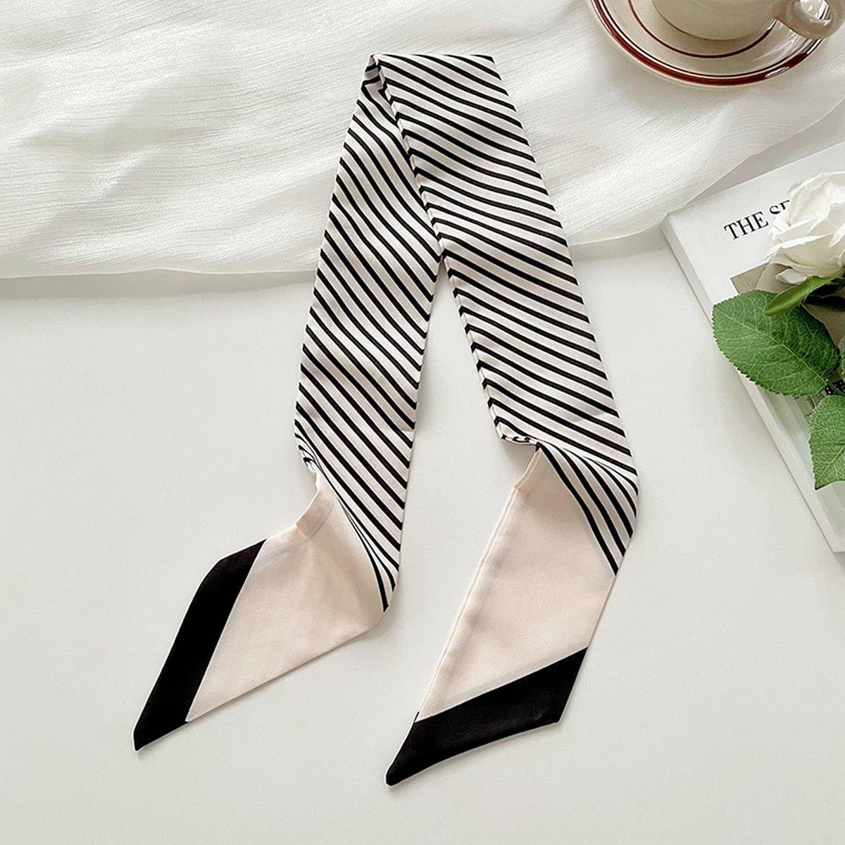 VERSATILE BLACK STRIPED SCARF HEADBAND SCARF