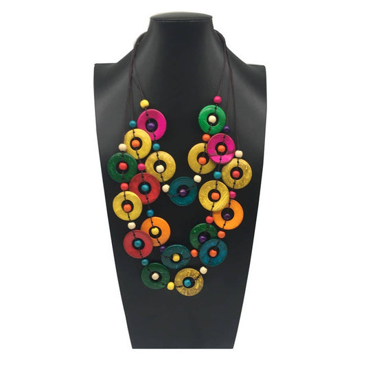 VINTAGE BRAIDED ROUND COCONUT WOOD BEAD NECKLACE