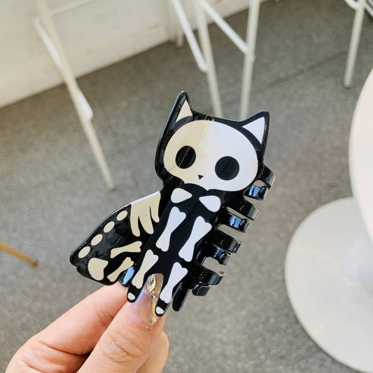 Glow Skull Pumpkin Acetate Hair Claw ? 8.3cm Clip