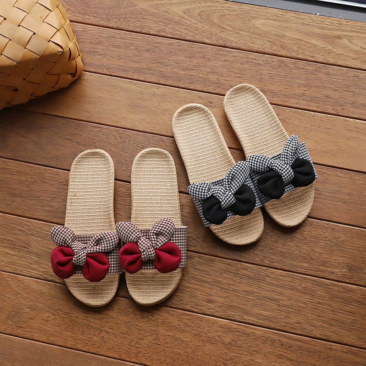 Korean Style Linen Bow Slippers for Summer