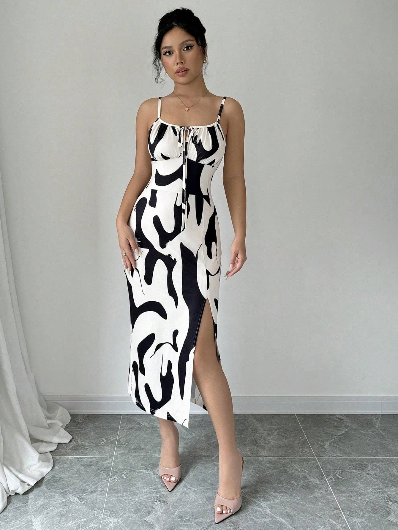 Intellectual style cow print halter slit dress