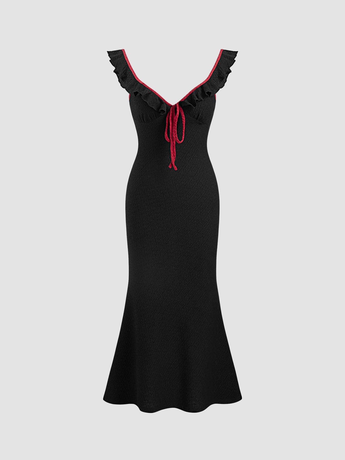 SOLID COLOR FISHTAIL SKIRT WITH RUFFLED LACE