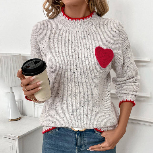 Valentine's Day half turtleneck love jacquard pullover