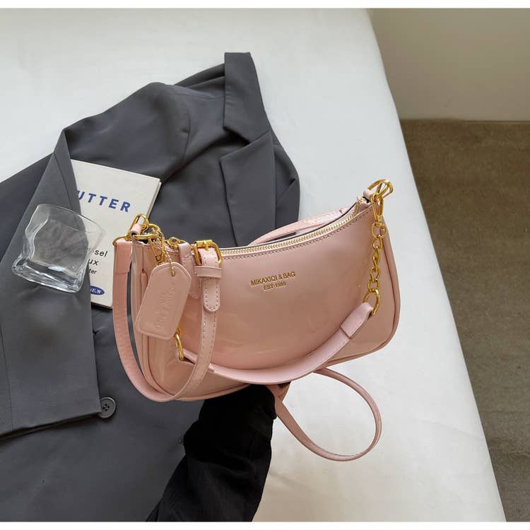 Simple PU leather glossy crossbody bag