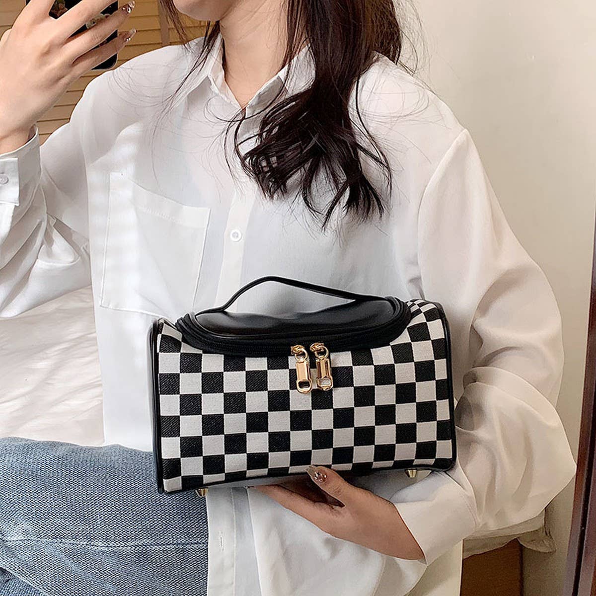 NEW CHECKERBOARD LARGE-CAPACITY COSMETIC BAG_CWAB4491
