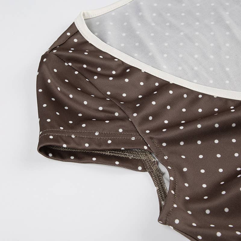 Polka dot print short-sleeved mid-length dress