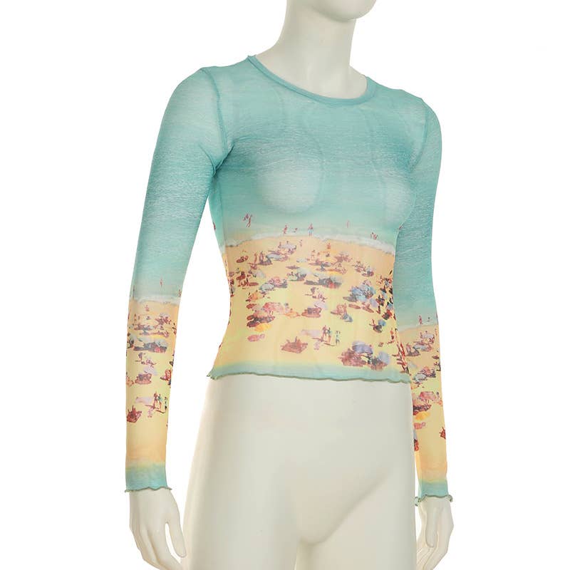 SHEER SHEER VINTAGE PRINT MATCHING MESH T-SHIRT