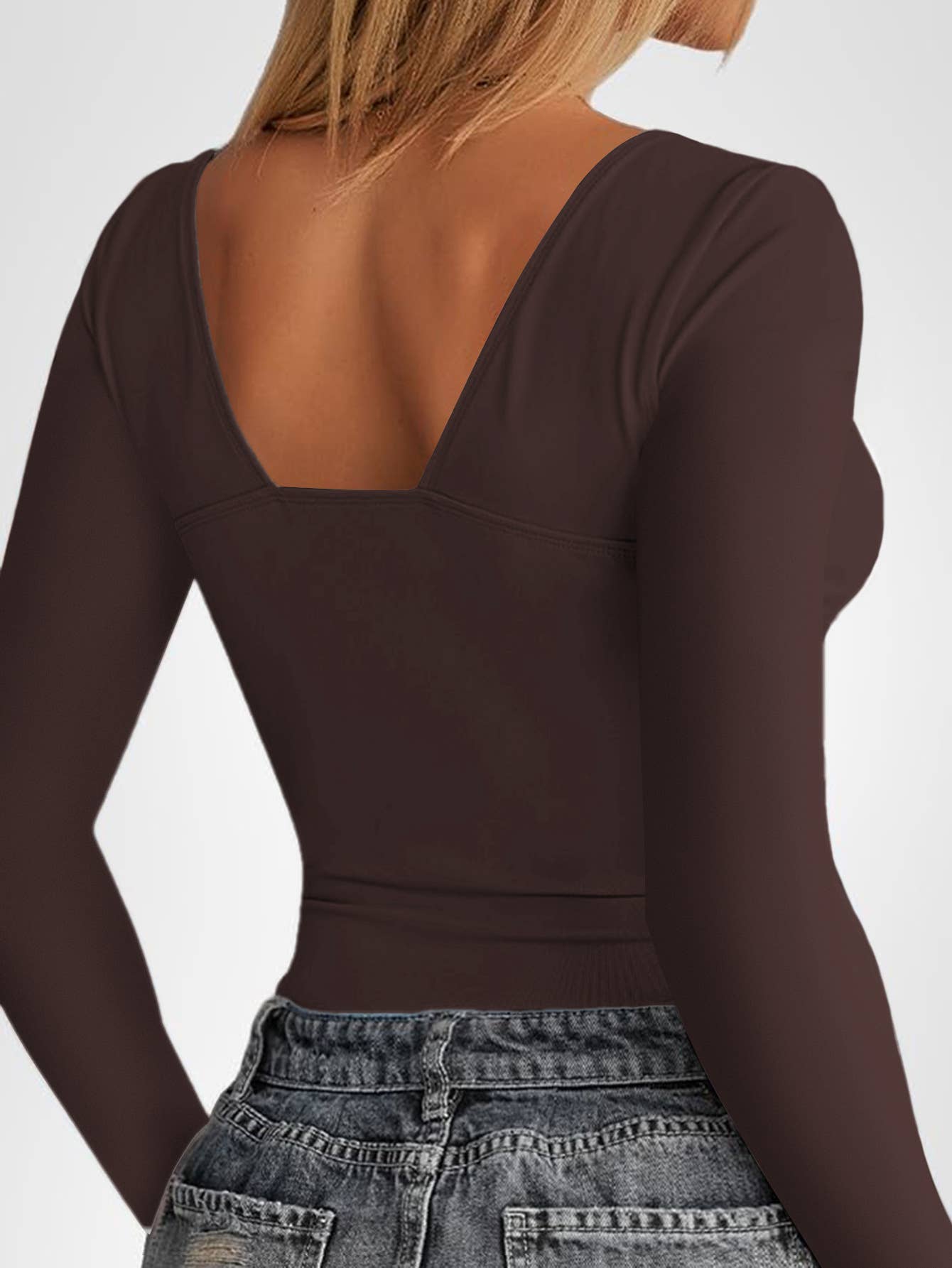 SOLID COLOR SLIM V-NECK LONG SLEEVE BASE SHIRT