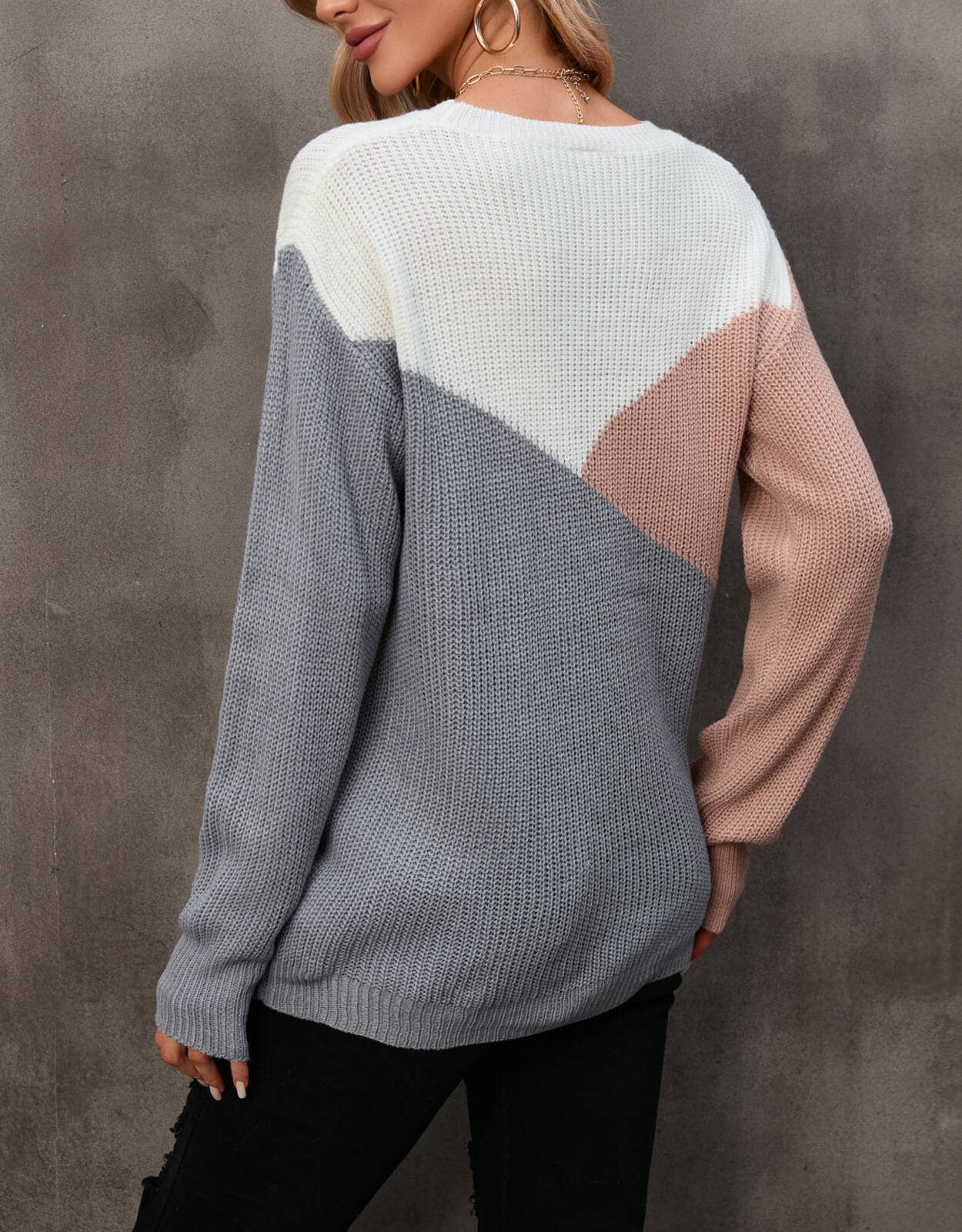 THREE COLOR GEOMETRIC COLOR PULLOVER SWEATER