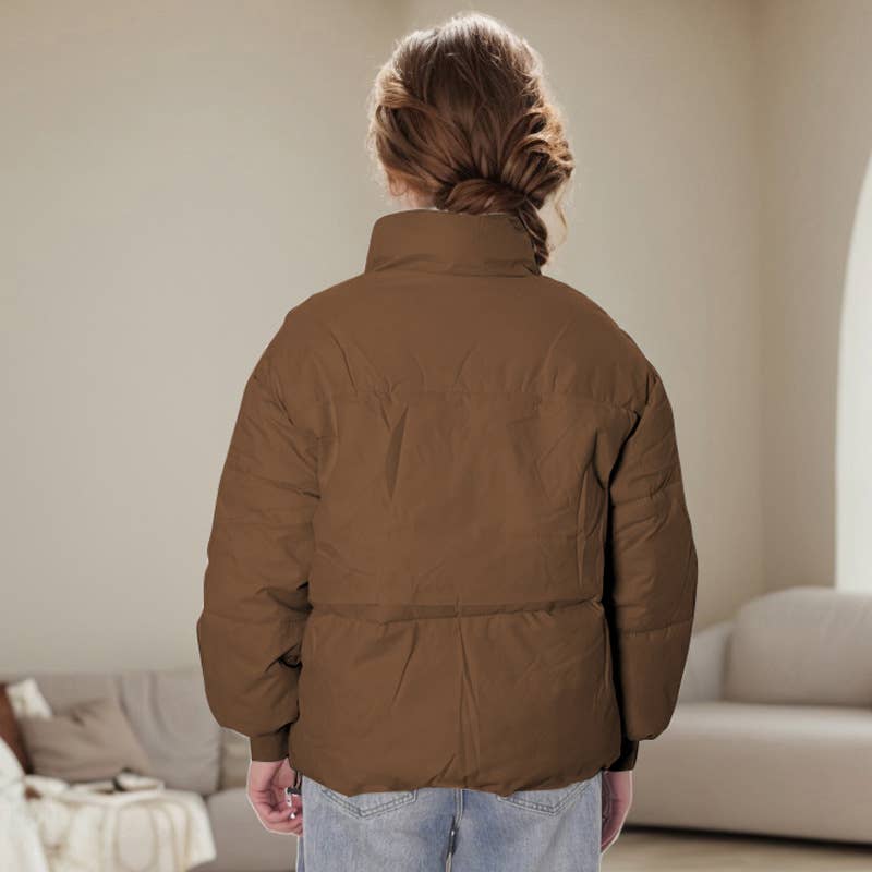 SOLID COLOR STAND-UP COLLAR LONG SLEEVES JACKET