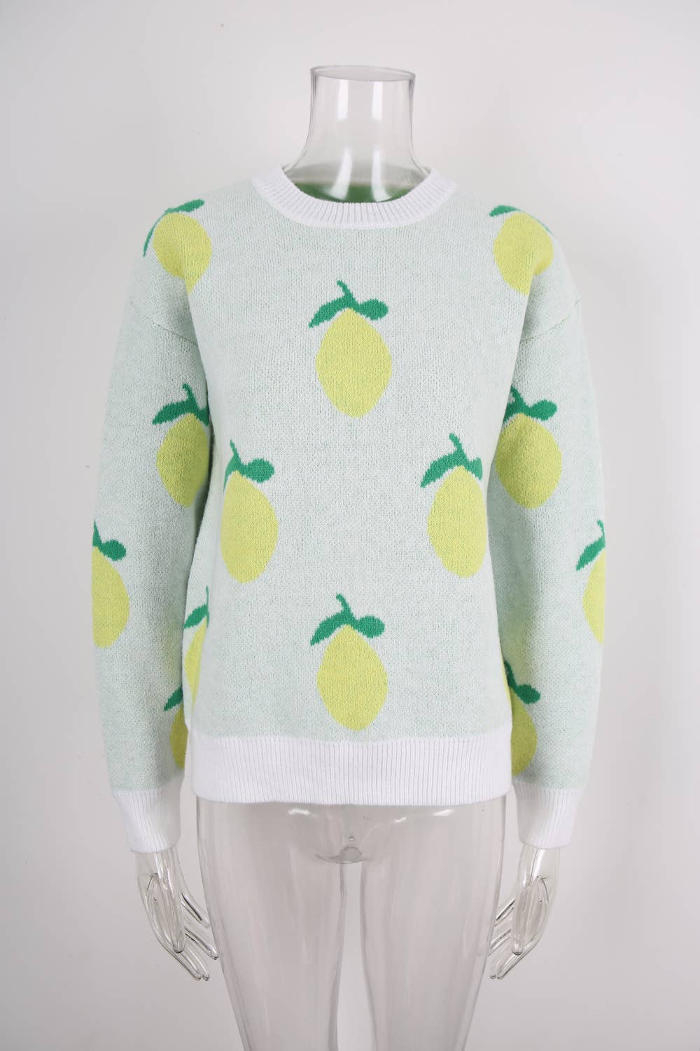 Lemon jacquard round-neck knitted sweater