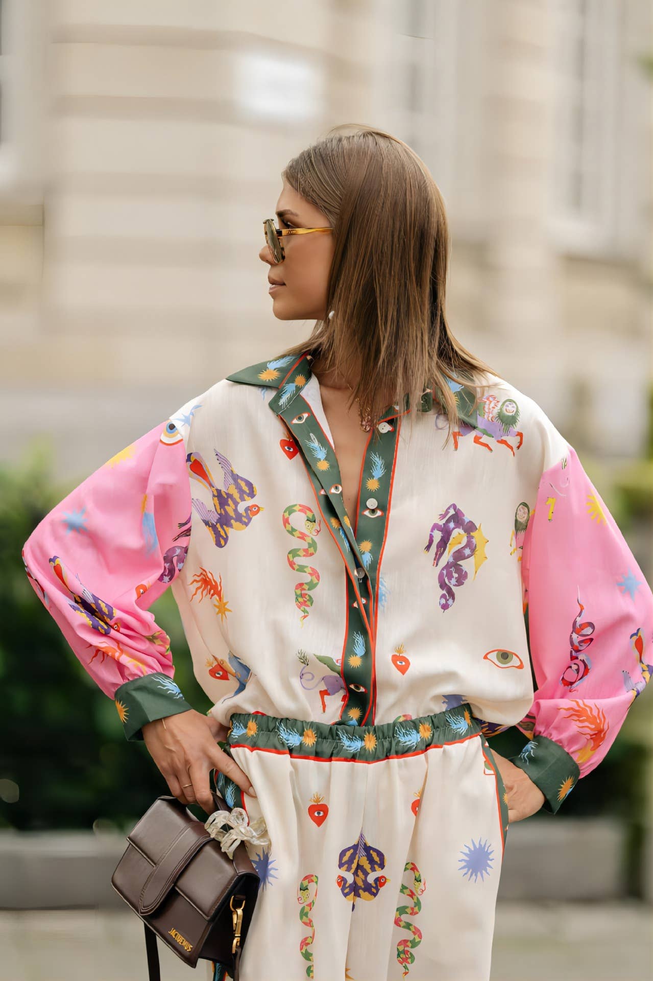 FASHION LINEN PRINTED MACARON LONG-SLEEVED SUIT