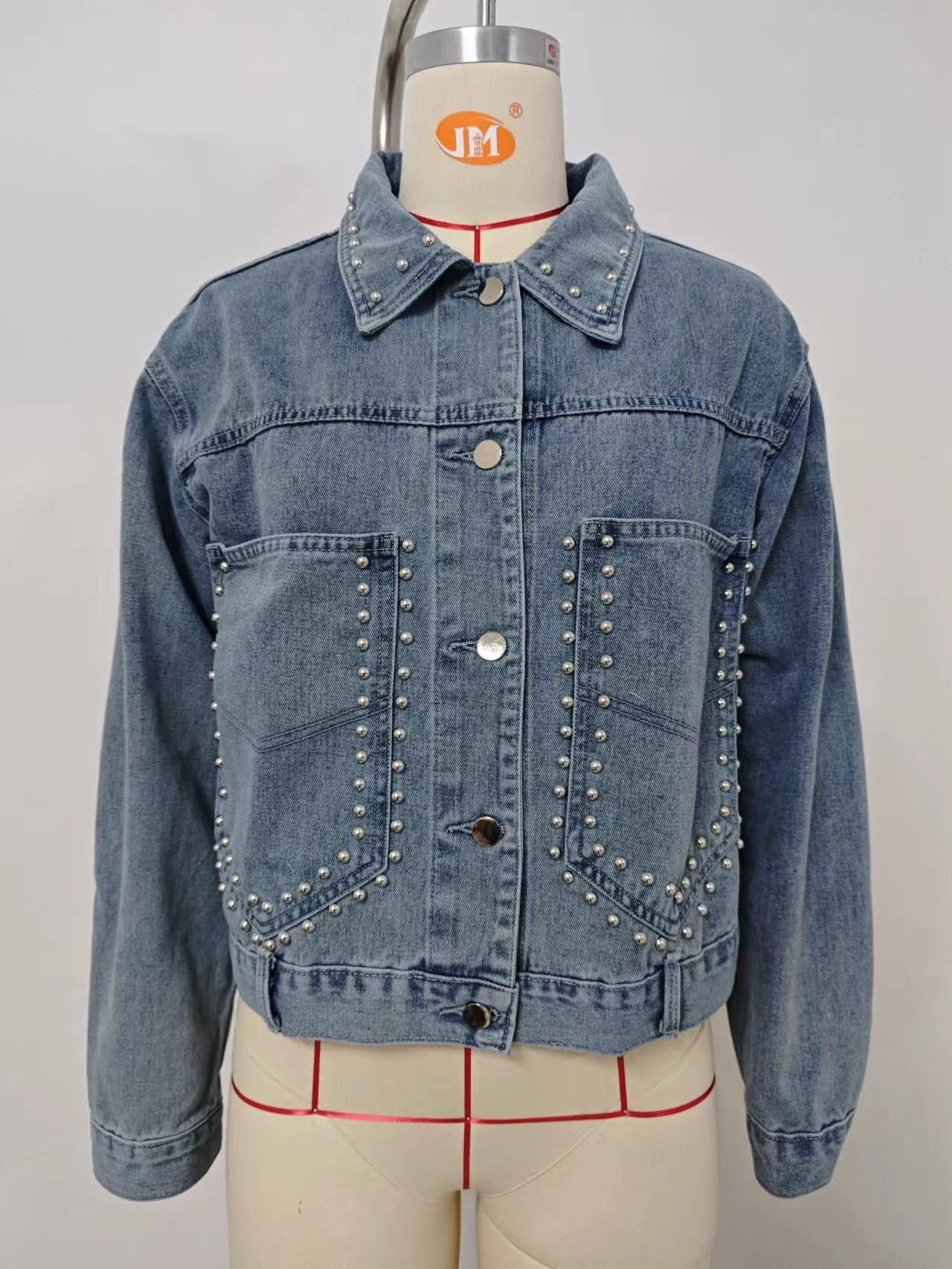 Washed loose casual punk rivet denim jacket