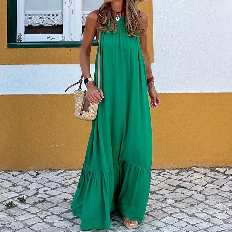 Stylish sleeveless halter long beach dress