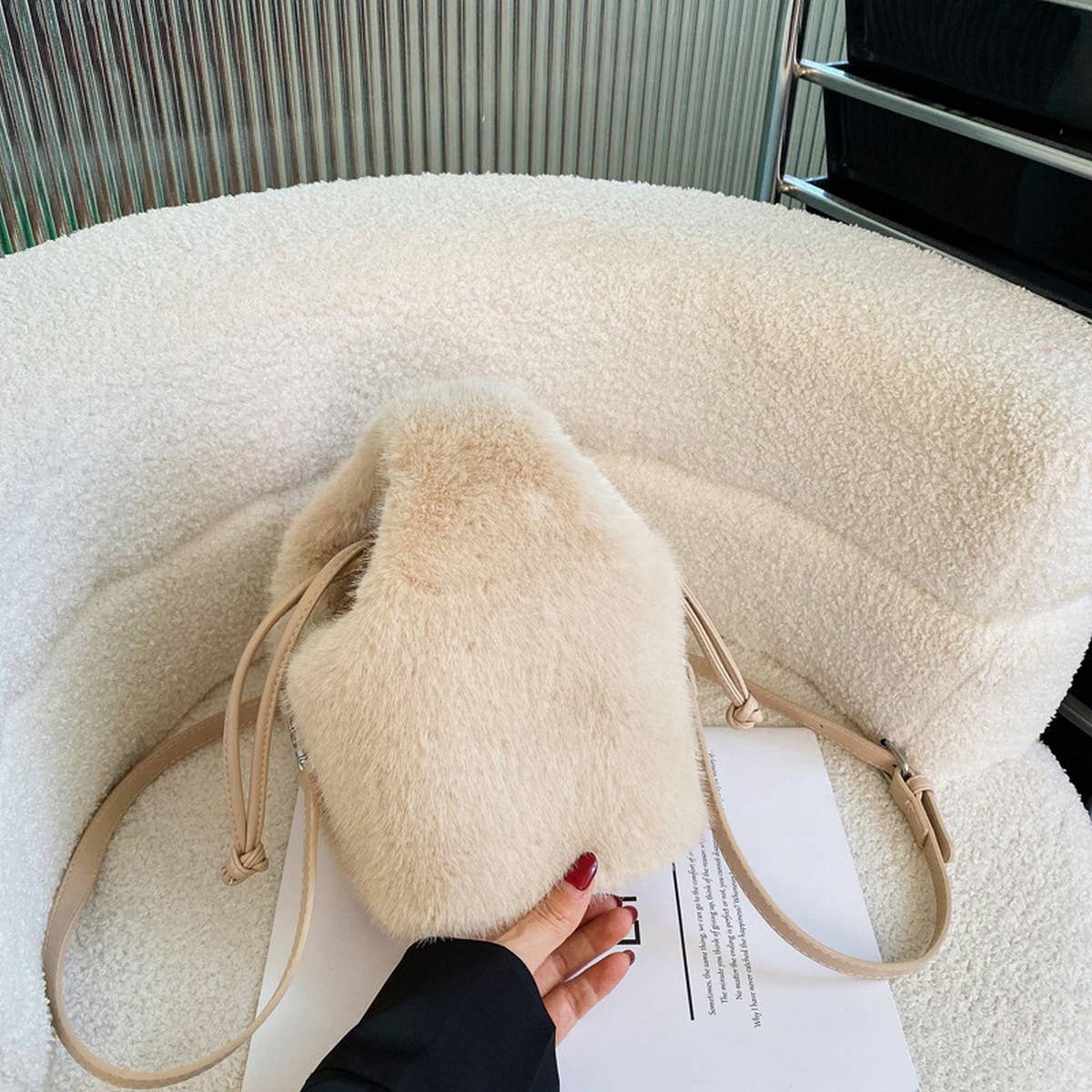 Plush Bucket Bag Women Handbag Crossbody Tote_CUAB00547