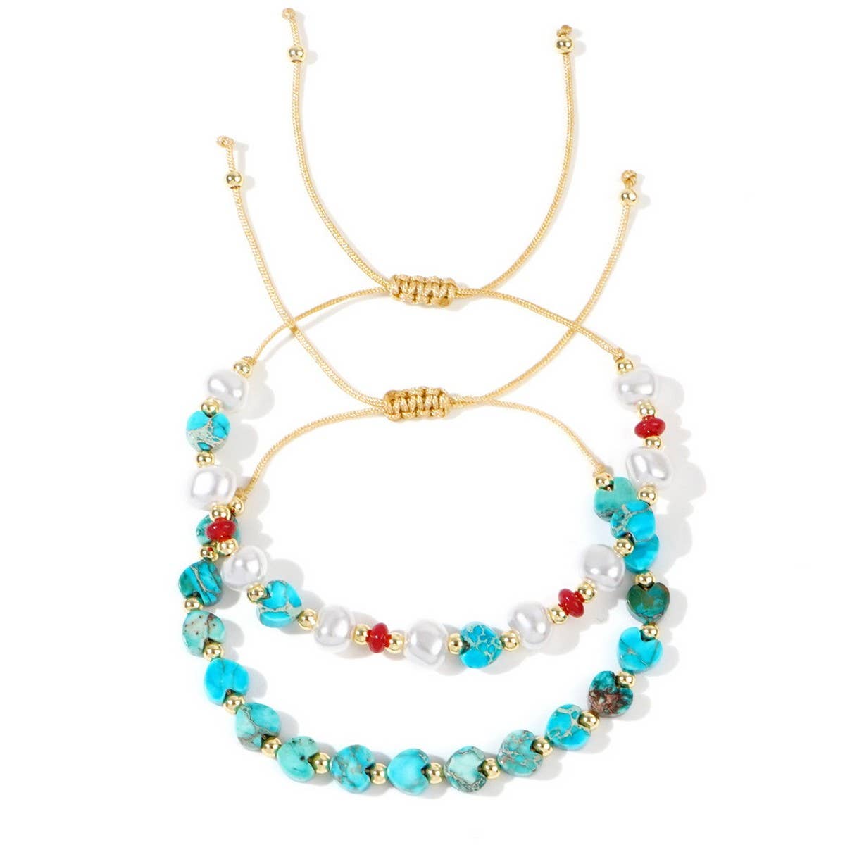 SEMI-PRECIOUS STONE IMITATION PEARL HEART BRACELET