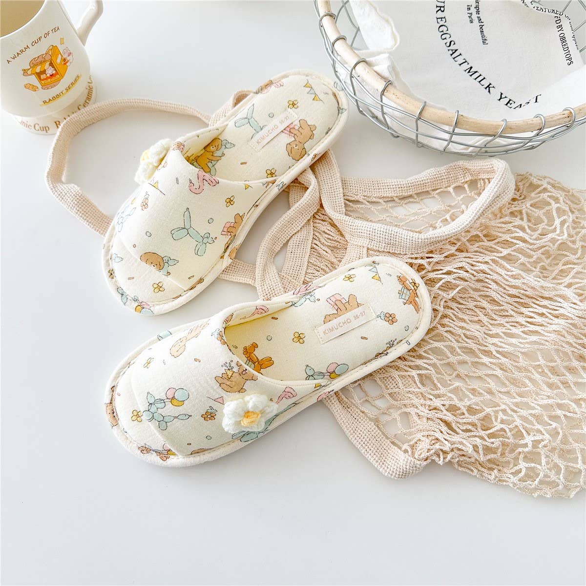 3D FLOWER BIRTHDAY DOG OPEN TOE HOME SLIPPERS_CWMM2972