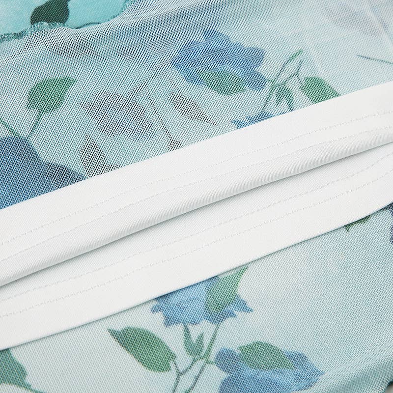 Retro-style color-blocking printed tulle skirt