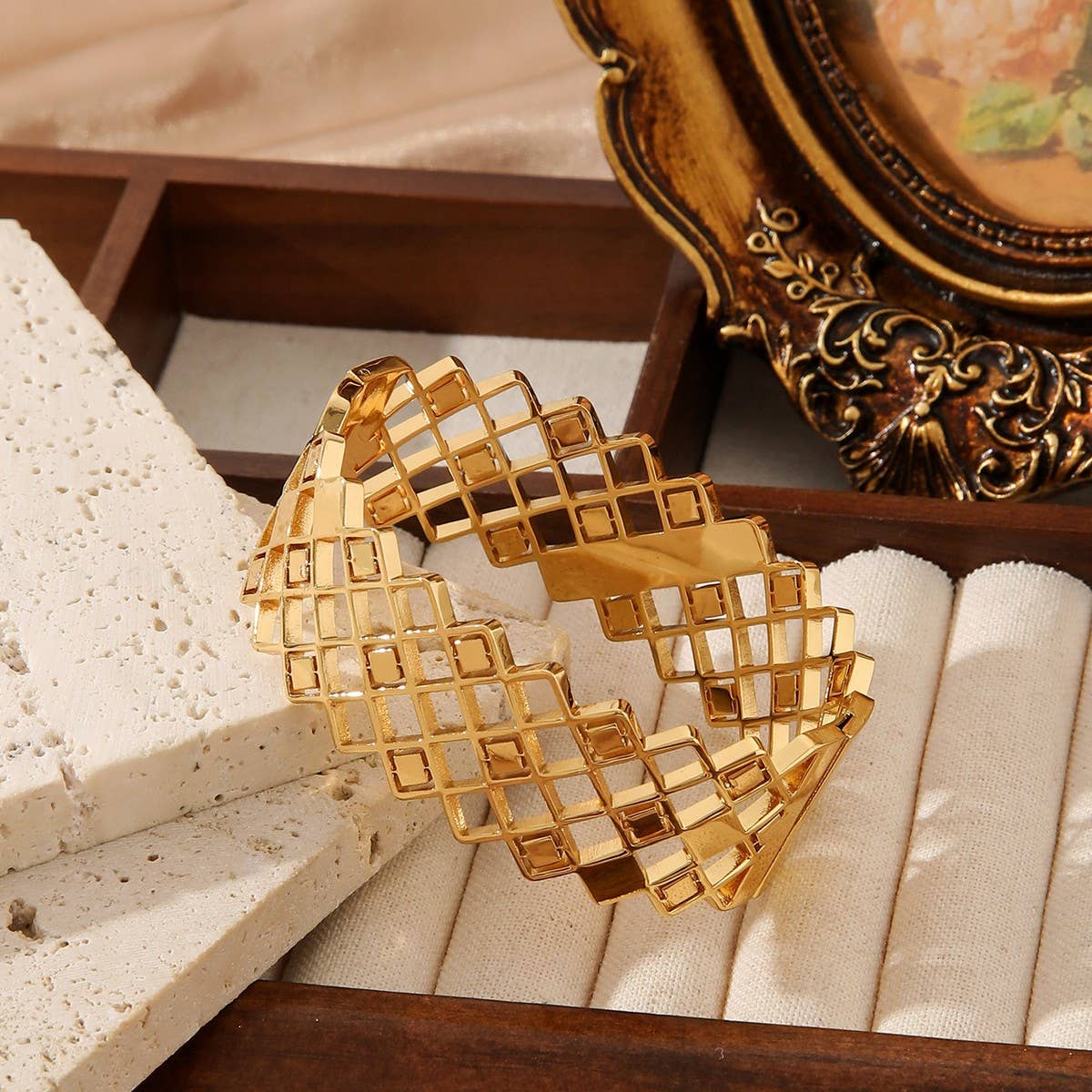 VINTAGE WIDE HOLLOW TITANIUM STEEL BRACELET