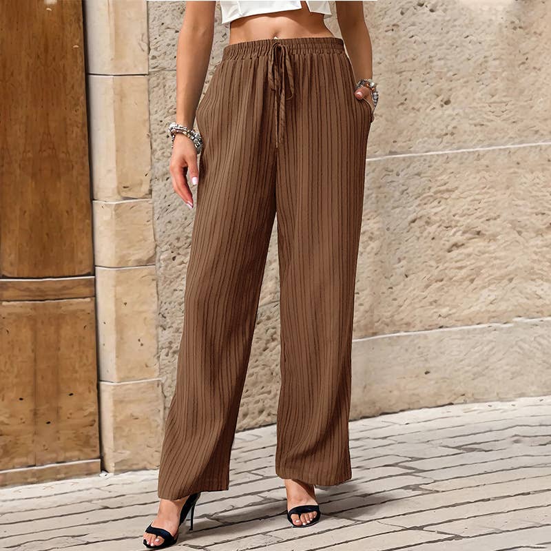 SOLID COLOR PLEATED STRAIGHT LEG CASUAL PANTS