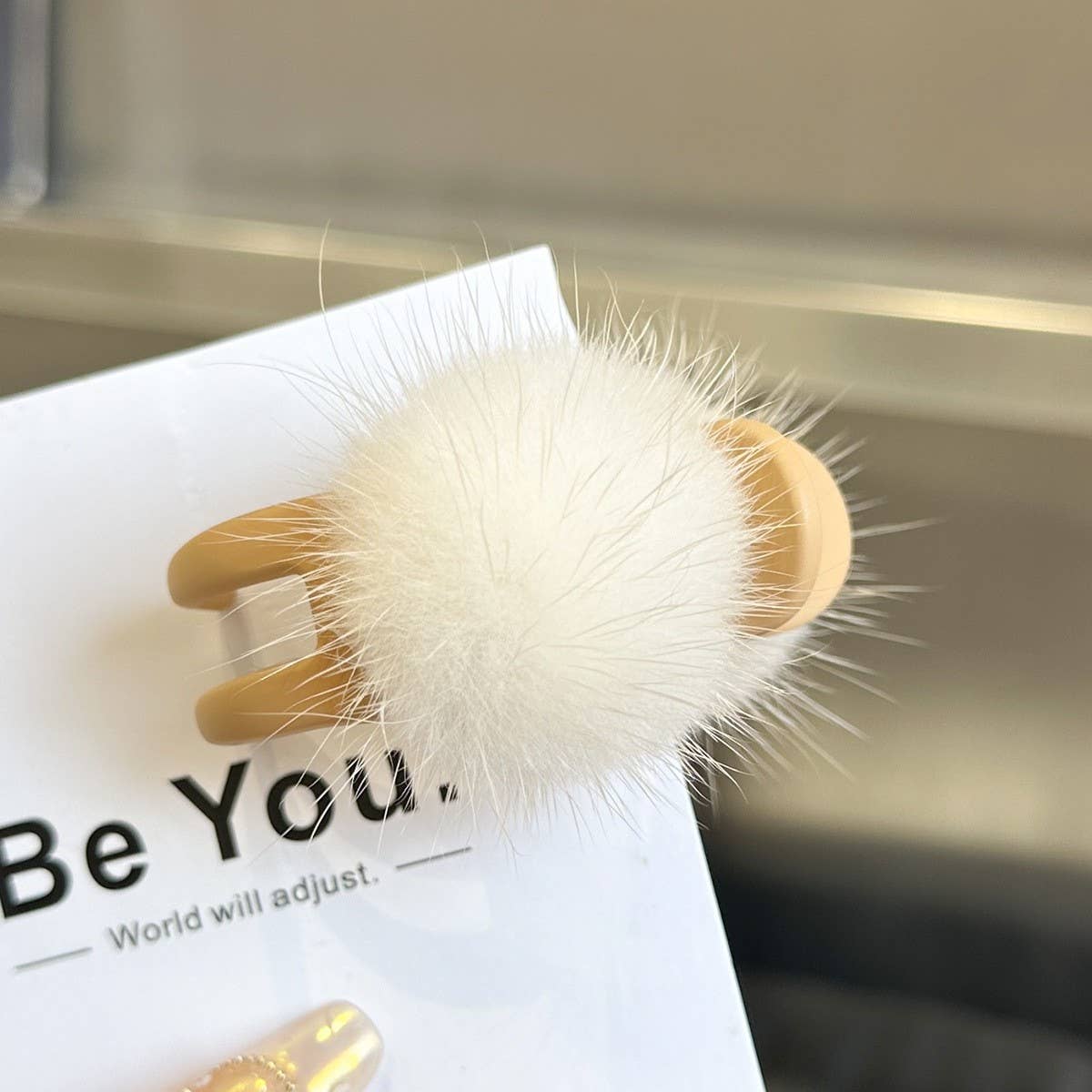 Mink Fur Ball Hair Claw - Cute Winter Fluffy Clip