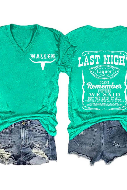 Cwtts1060_Double Sided Printed V Neck Short Sleeved T Shirt