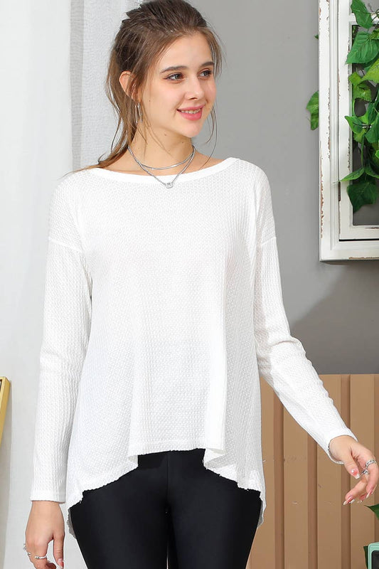 Cwttl975_Long Sleeve Round Neck Wide Hem Tunic Top