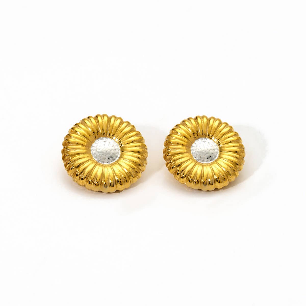 Vintage Round Ribbed Stainless Steel Earrings