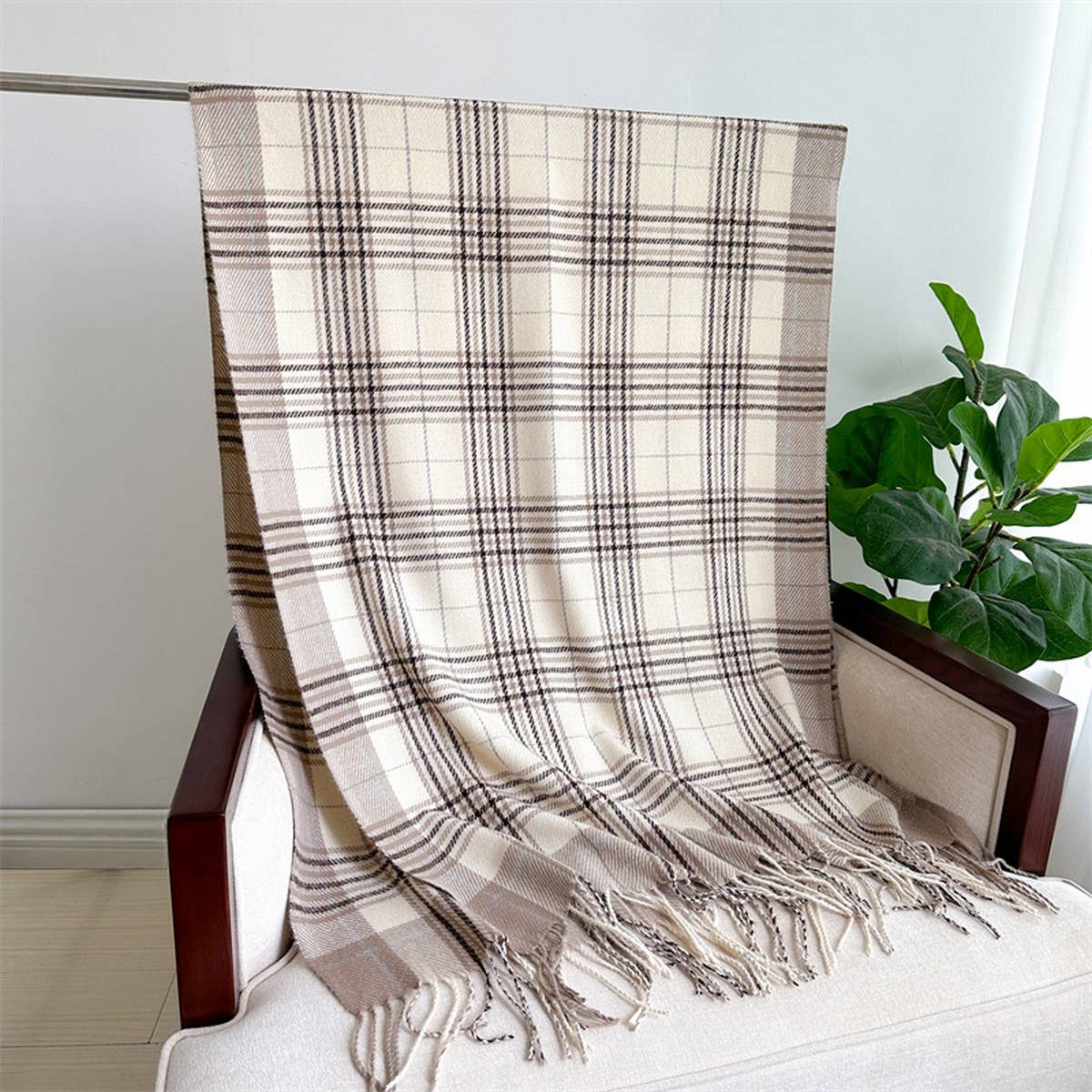 Cozy Plaid Tassel Scarf Fall Winter Wrap for Women