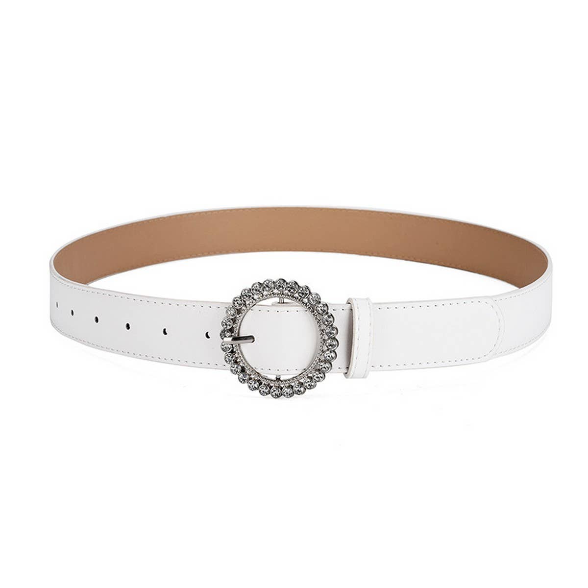 ROUND BUTTON CRYSTAL INLAID SOLID COLOR BELT