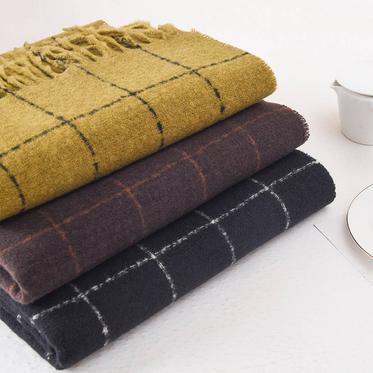 Double-Sided Plaid Scarf for Women - Winter Chic