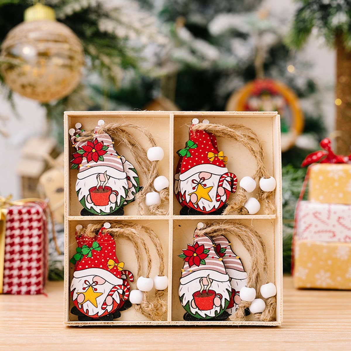 CWMM10288_CHRISTMAS WOODEN FACELESS GNOME ORNAMENTS SET