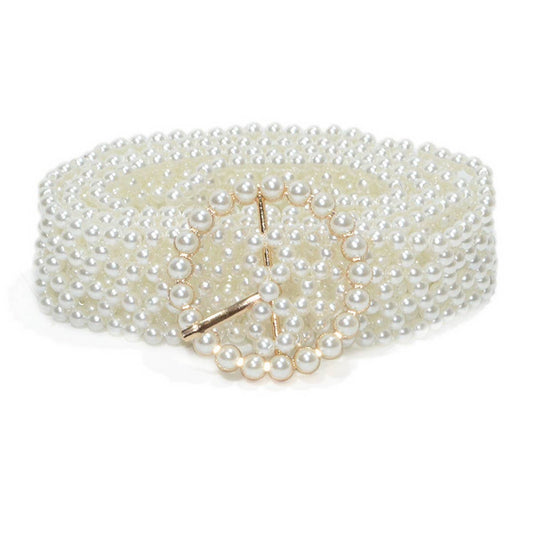 NEW SWEET PEARL STRETCH PEARL WIDE BELT_CWABE0508