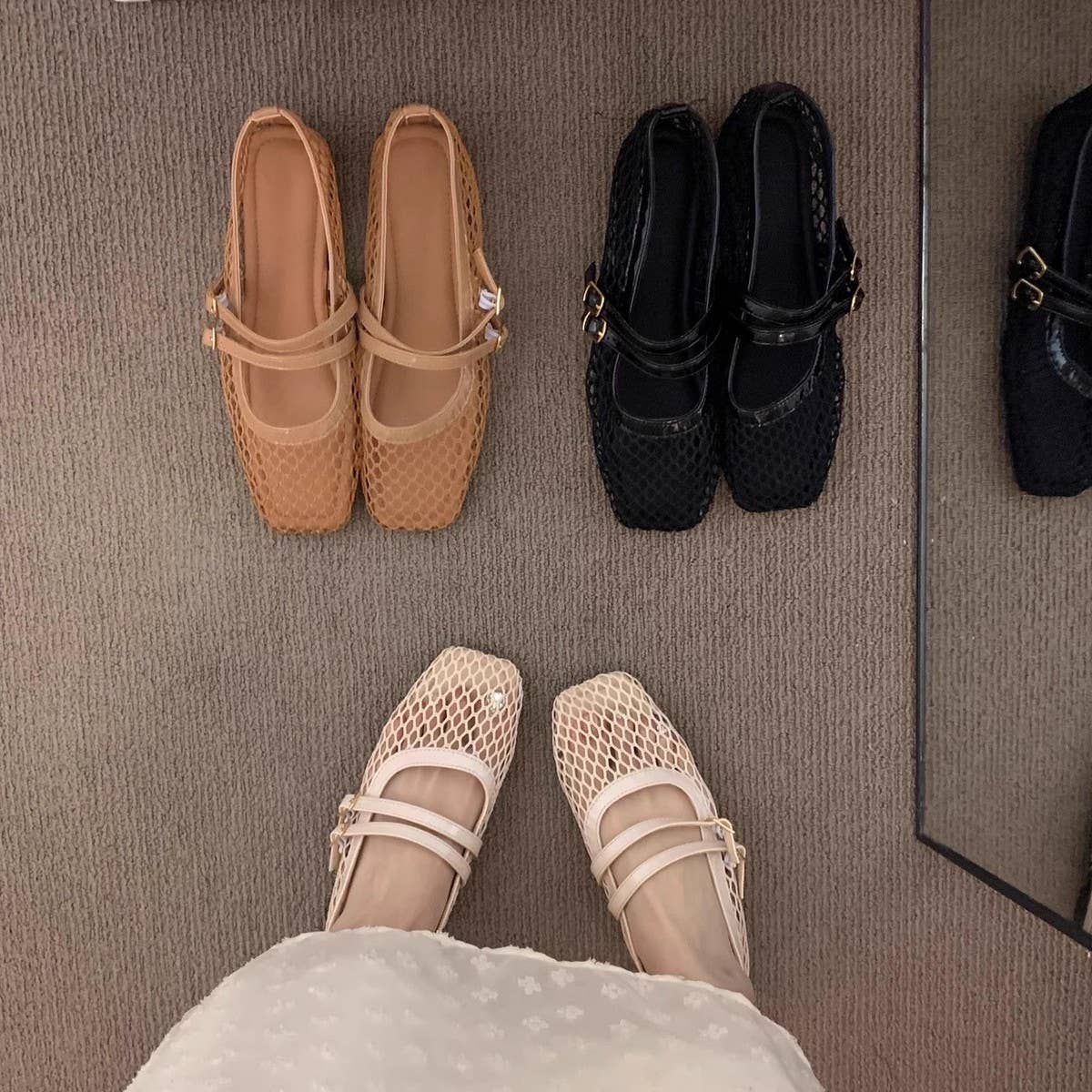 Black Mesh Mary Jane Sandals for Women_CWSHF0091