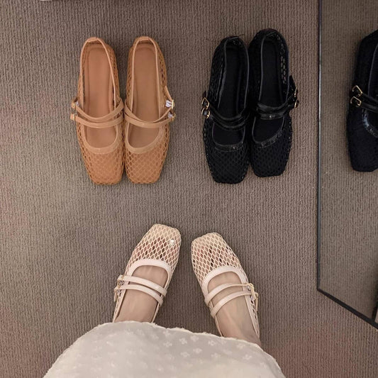 Black Mesh Mary Jane Sandals for Women_CWSHF0091