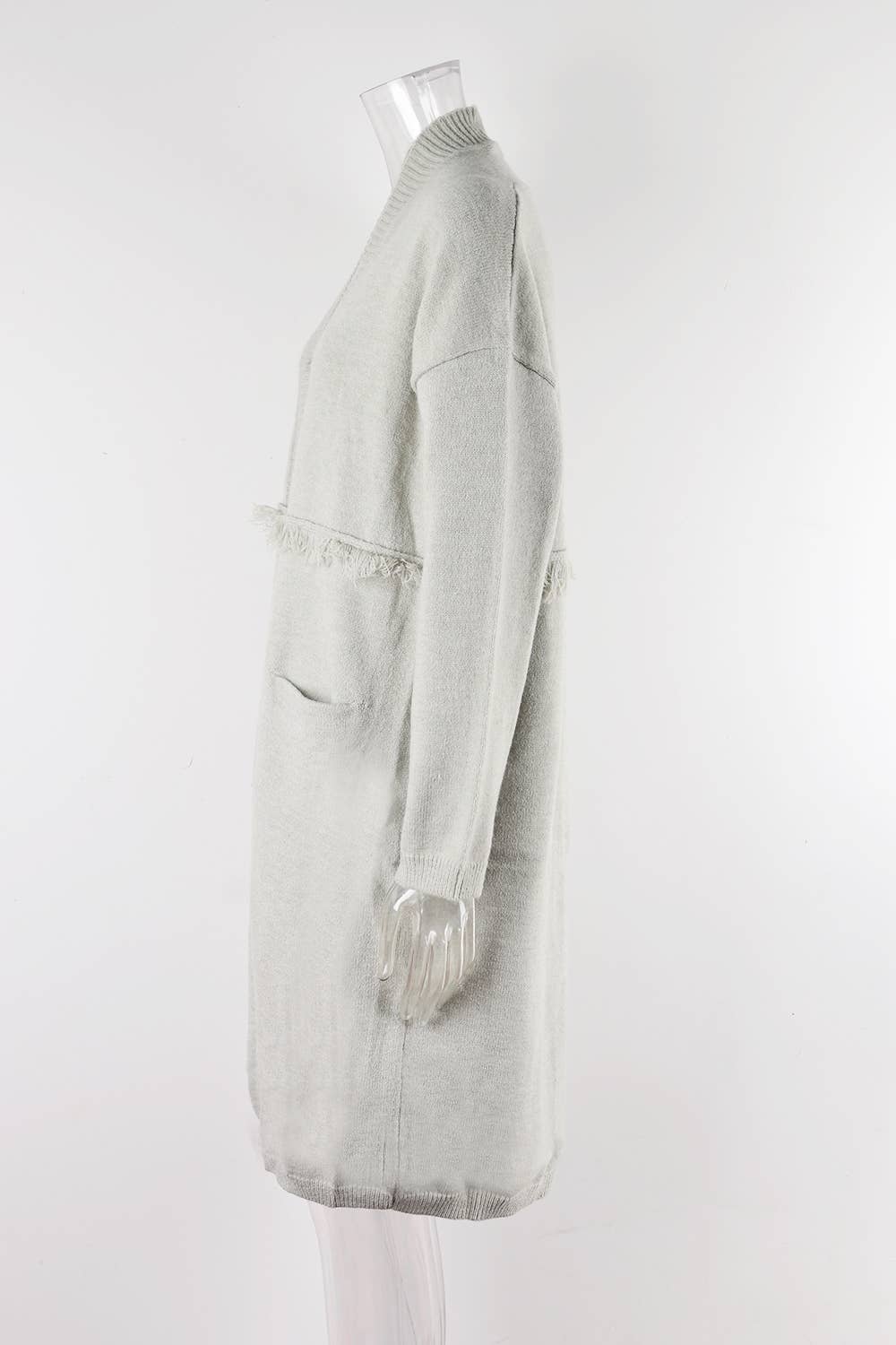 LONG CARDIGAN POCKET STYLE FRINGE COAT SWEATER