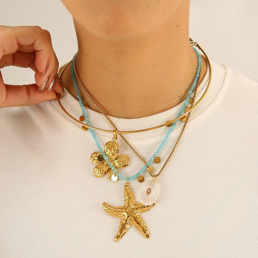 Ocean Style Flower Necklace with Starfish Charm_CWMM8825