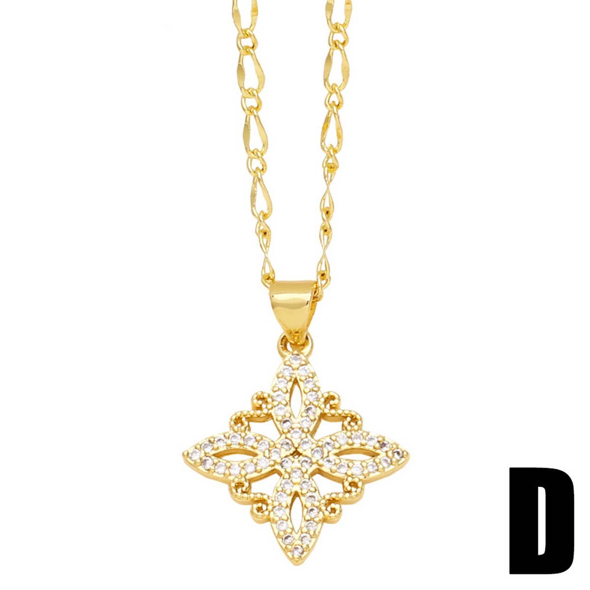 GOLD PLATED DIAMOND FLOWER PENDANT NECKLACE