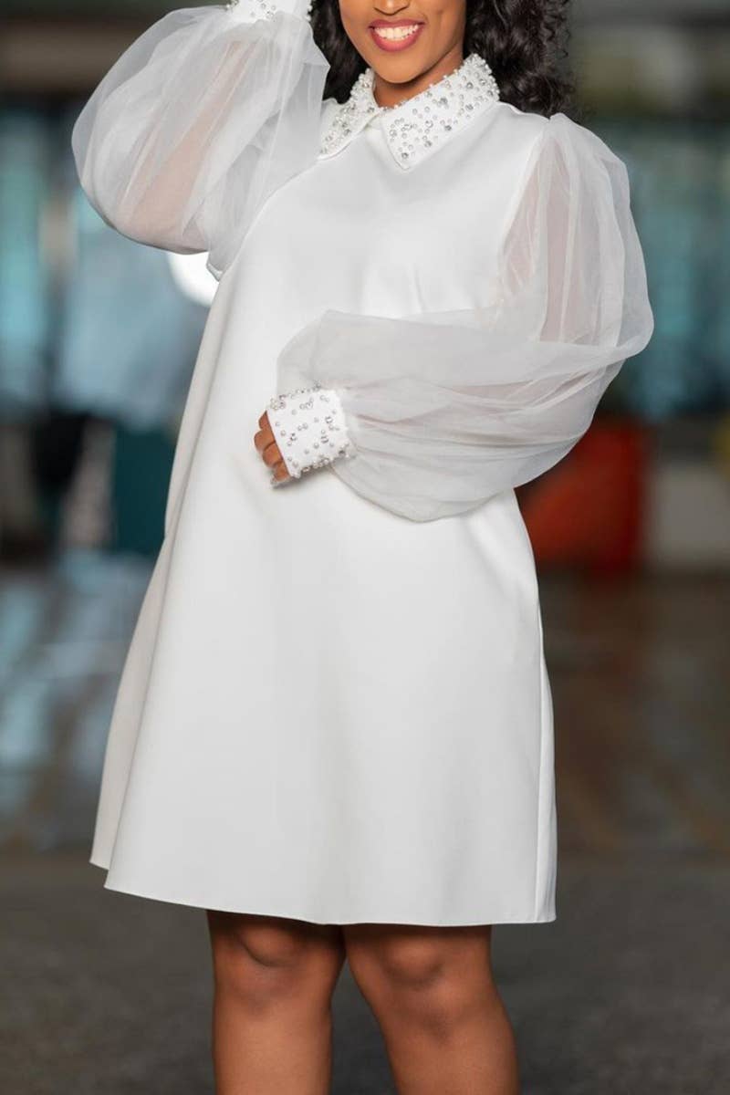 CWDSD6395_FALL MESH SEE-THROUGH BEADED LONG-SLEEVED DRESS