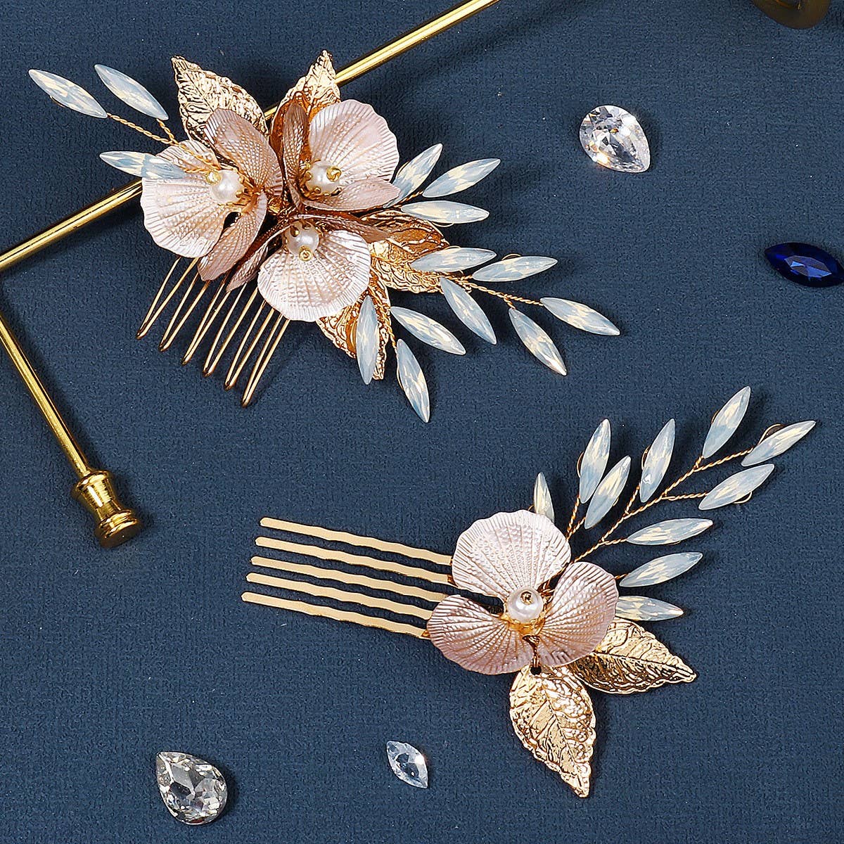 Gold Floral Bridal Hair Comb ? Gem Elegant Piece