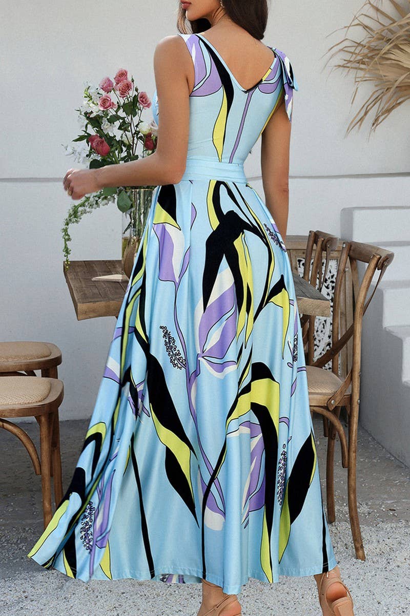 CWDMD4588_BOHEMIAN PRINT CONTRAST SLEEVELESS DRESS