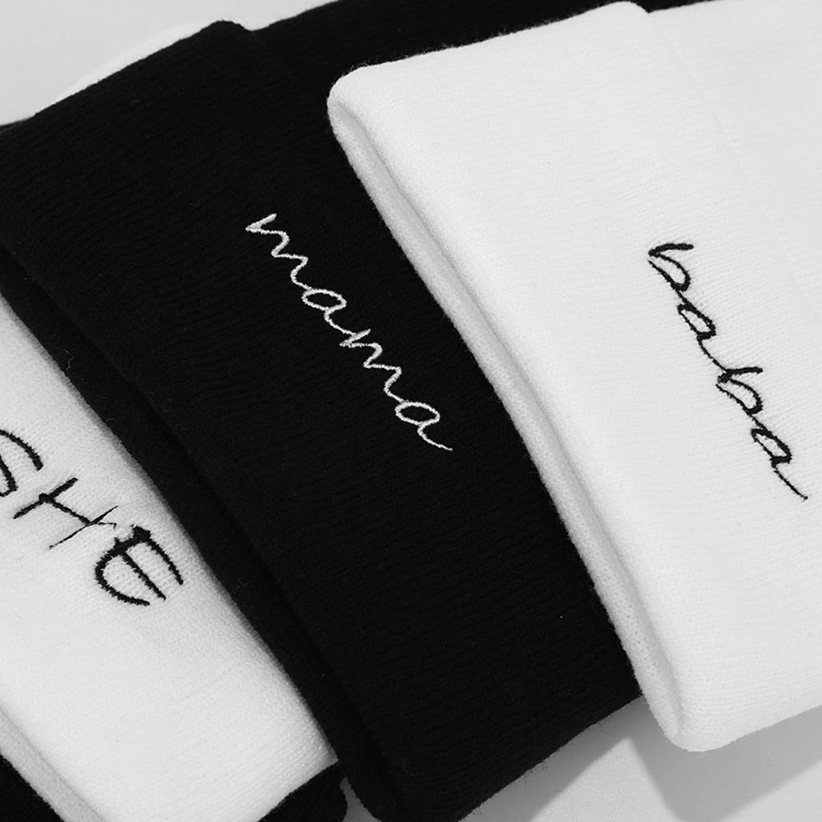 MOM  DAD COUPLE KNITTED HAT WITH LETTER EMBROIDERY_CWAH2071