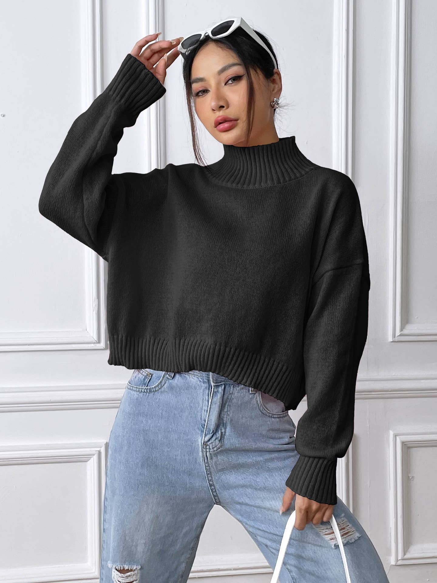 TURTLENECK SWEATER SOLID COLOR LOOSE CASUAL BASE