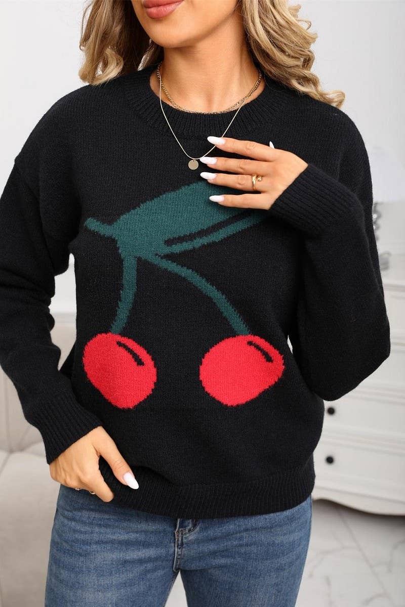 CWOSWL07572_CHERRY VALENTINE'S DAY LOOSE PULLOVER SWEATER