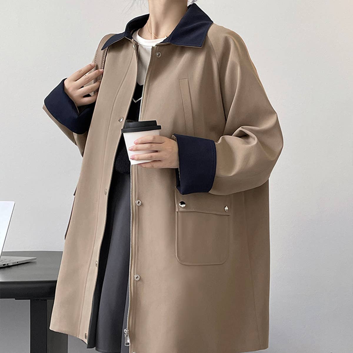 Vintage workwear patchwork trench coat