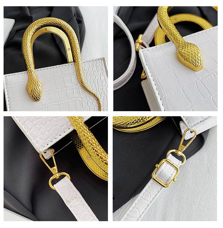 Stone-patterned glossy hand-held tote bag