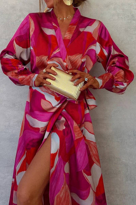 CWDMD5862_V-NECK LACE-UP LONG-SLEEVED ELEGANT DRESS